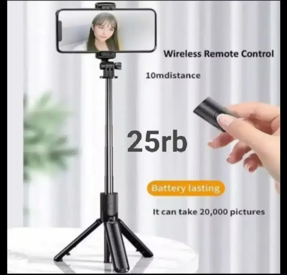 Tripod tongsis + remote shutter (Bluetooth)