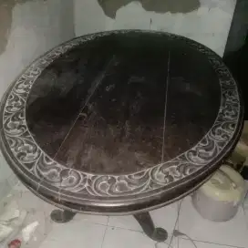 Meja jati oval jadul