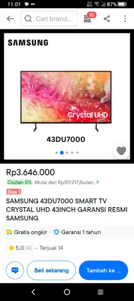 SAMSUNG 43DU7000-SMART TV LED UHD 4K HDR10-YOUTUBE-NETFLIX-WIFI-DVTB