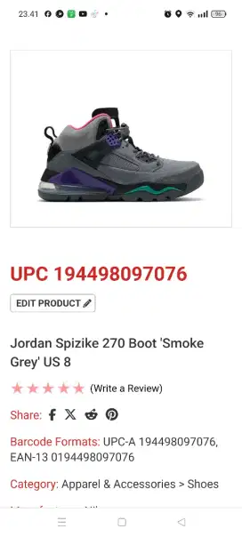 Jordan spizike 270 boot size 41 insole 26,0
