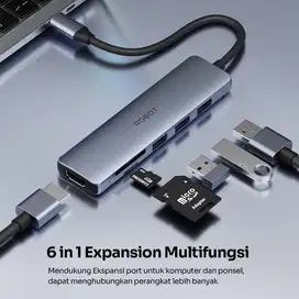 USH HUB ROBOT HT360 6IN1 USB TYPE-C TO HDMI/USB3.0x3/SD/TF