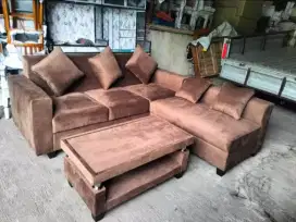 Sofa L putus cokelat