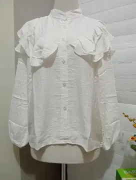 PRELOVED PRIBADI BLOUSE RUFFLE POLO LINEN RAFELLA WANITA BW