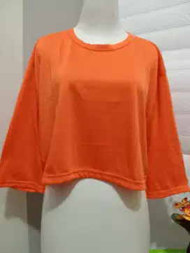 NEW !!! KAOS CROP TEE WANITA TANGAN 3/4 OVERSIZE