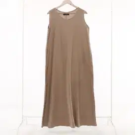 Dress Polos Linen | Dress Maxi Linen Wanita - Sand | Hosofshopaholic
