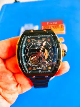 Jam Evans Jayden EJ-9611 Skeleton Automatic Black Gold Fullset Ori