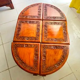 MEJA OVAL PENDEK KAYU JATI PATEN ISI 6  KUAT ANTI AIR ANTI RAYAP NEGO