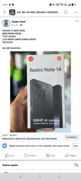 REDMI NOTE 14 RAM 8/128 TERLARIS BISA COD FREE ONGKIR