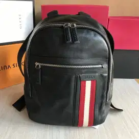 Bally tarrot black bovine plain leather backpack tas ransel