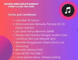 Lowongan Pekerjaan Host Live T*ktok Unlimited Income Max 30 Tahun