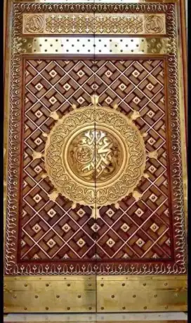 Pintu Replika Masjid Nabawi Bahan Kayu Jati Perhutani Kombinasi