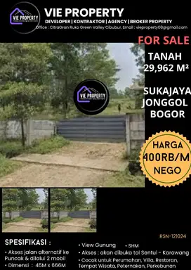 DIJUAL TANAH LUAS 29,962 M² DI JONGGOL BOGOR