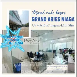 Turun harga ruko bgs di Grand Aries Niaga uk 4,5mx15m,tingkat 4,5lt