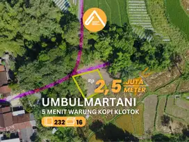 Jual Tanah Pekarangan 5 Menit Warung Kopi Klotok View Gunung Sawah