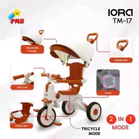 Sepeda tricycle 2in1 IORA Lengkap musik n Light, ban Eva, berkualitas