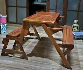 Kursi meja lipat kayu jati asli