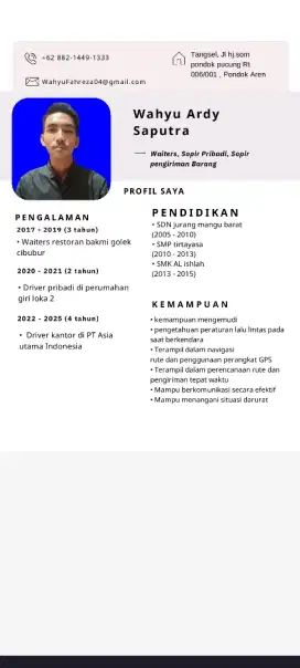 Mencari pekerjaan sbg driver.