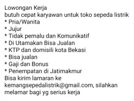 Lowongan kerja sales dan jaga toko