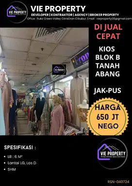 JUAL MURAH KIOS LOKASI STRATEGIS BLOK B TN. Abang