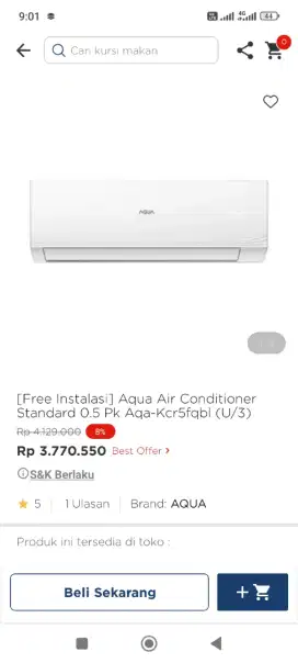 Free Instalasi Aqua Ac Standar 0.5pk Aqa kcr5fq