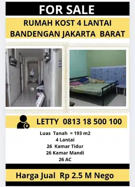 Rumah Kost 4 Lantai Bandengan Rp 2.5 M Nego