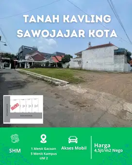 Tanah Kavling 5 Menit Exit Tol Sawojajar Kota