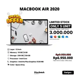 Macbook Air 2020 RAM 8/256 GB i3