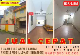 Rumah Pulo Asem 3 Lantai Akses 2 Mobil Lokasi Strategis