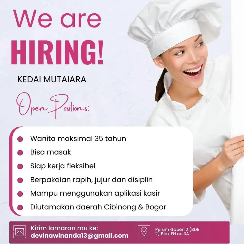Dibutuhkan Segera Pelayan & Juru masak