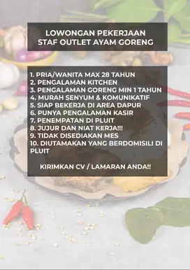 Lowongan kerja staff outlet ayam goreng