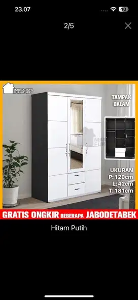 Lemari 3 pintu warna putih