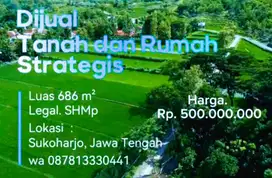 Dijual Tanah dan Rumah murah luas 686m² lokasi Sukoharjo