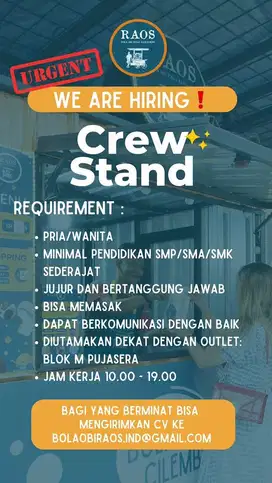 [DIBUTUHKAN SEGERA] Outlet Crew/Store Staff F&B Blok M Square