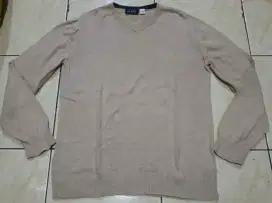 Sweater rajut panjang polos kerah v neck