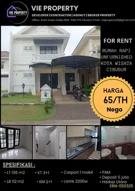 Di Sewakan Rumah Unfurnish. Kota Wisata Cibubur.