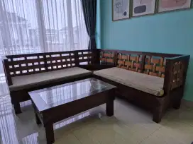 Set Sofa Sudut Minimalis Kayu Jati