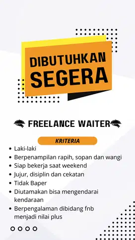 Loker Part Time/Freelance Waiter