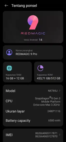 REDMAGIC 9 Pro  RAM 16/512