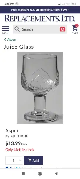 Arcoroc Aspen glass juice made in France