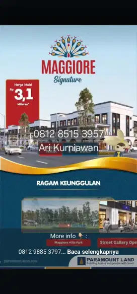 3,1m dpt ruko menghadap jalan &view sanau 22ha Maggiore signature easr