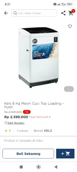 Kels 8kg mesin cuci top loading