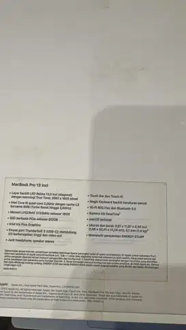 Macbook Pro 2020 i5 Ram 16/512 Full Set Garansi Resmi Mulus
