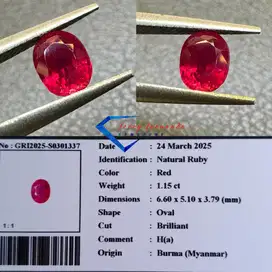 Natural Ruby Burma Red Top Quality 1,15 crt Cristal Super Luster