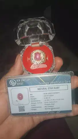 NATURAL STAR RUBY MYANMAR (BURMA) NO HEATED 4.98 CRAT RING ALPAKA