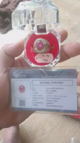 NATURAL STAR RUBY MYANMAR (BURMA) HEATED 3.79 CRAT RING ALPAKA SUPER