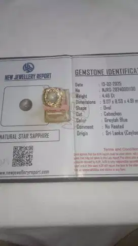 NATURAL STAR SAPPHIRE SRILANKA NO HEATED 4.46 CRAT RING ALPAKA SUPER