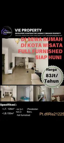 SEWA RUMAH KOTA WISATA FULL FURNISH BARU
