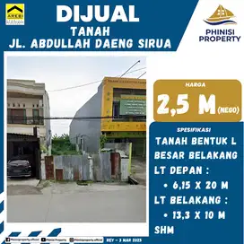 DIJUAL TANAH JL. ABDULLAH DAENG SIRUA AREA SANGAT RAMAI POROS JALAN