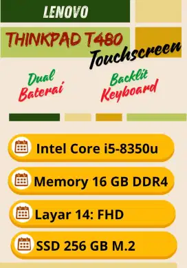 Lenovo Thinkpad T480 Touchscreen i5-8350 Ram 16 GB SSD 256gb backlit