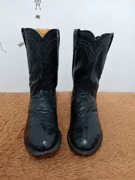 Justin men's black leather western cowboy roper boots 10D